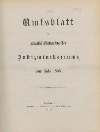 1895: Amtsblatt des Württembergischen Justizministeriums