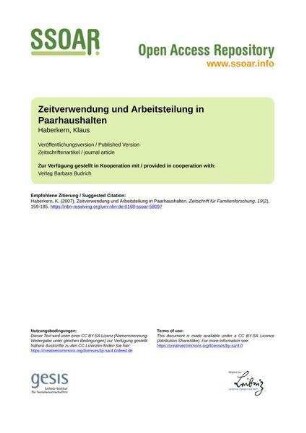 Zeitverwendung und Arbeitsteilung in Paarhaushalten