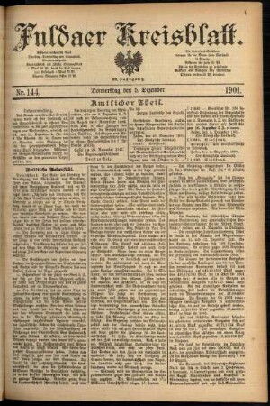 Erste Ausgabe vom Donnerstag, den 05. Dezember 1901.