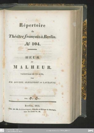 Heur et malheur : vaudeville en un acte