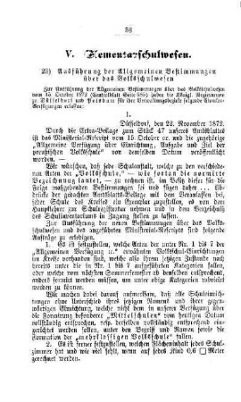 Ausführung der Allgemeinen Bestimmungen über das Volksschulwesen : [V. Elementarschulwesen]