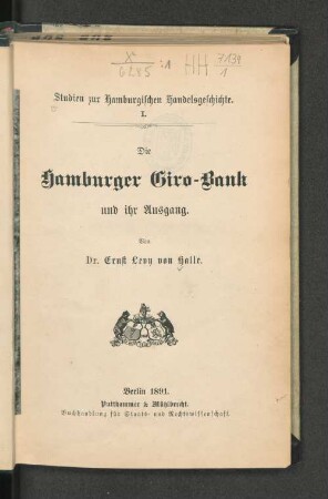 Die Hamburger Giro-Bank und ihr Ausgang