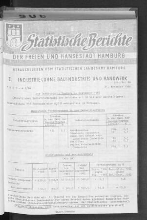 Die Industrie in Hamburg im September 1966 : Lfd. Nr. 26