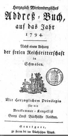1794: Württembergisches Adressbuch, 1794