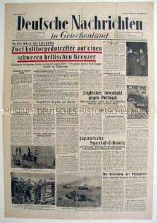 Kriegszeitung "Deutsche Nachrichten in Griechenland" u.a. zum Luft- und Seekrieg gegen Großbritannien