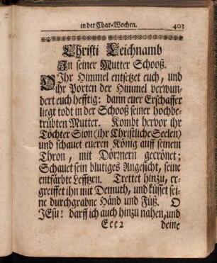 Christi Leichnamb In seiner Mutter Schooß