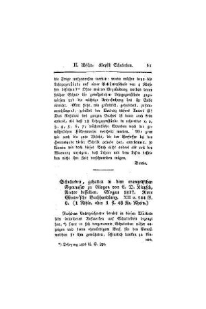 Schulreden, gehalten in dem evangelischen Gymnasio zu Glogau von C. D. Klopsch, Rector desselben. Glogau 1817. Neue Günter'sche Buchhandlung. XII u. 244 S.