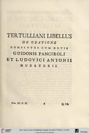 Tertulliani libellus De Oratione
