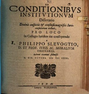 De conditionibus institutionum diss.