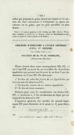 Concours d'admission a l'École Centrale (1875, 1 session).