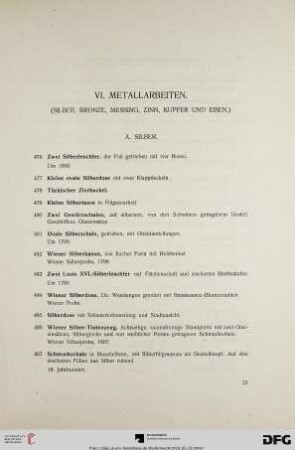 VI. Metallarbeiten (Nr. 476-694)