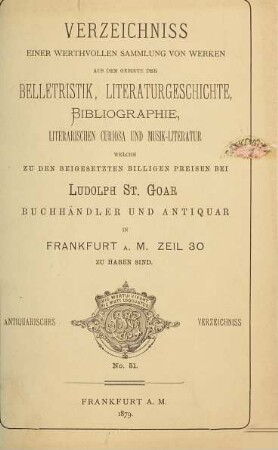 Antiquarisches Verzeichniss. 51. 1879