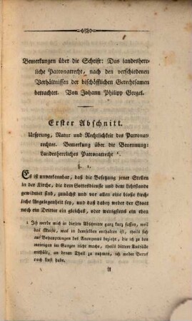 Bemerkungen über Joh. Phil. Gregels Schrift: Das landesherrliche Patronatrecht
