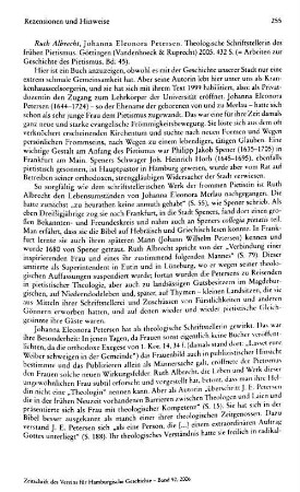 Albrecht, Ruth :: Johanna Eleonora Petersen, theologische Schriftstellerin des frühen Pietismus, (Arbeiten zur Geschichte des Pietismus, 45) : Göttingen, Vandenhoeck & Ruprecht, 2005
