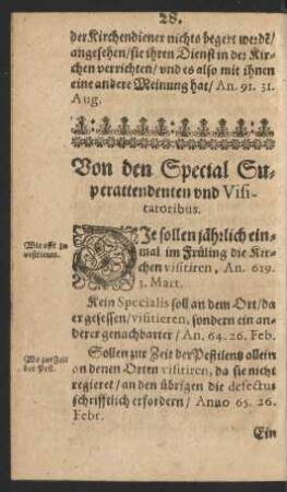 Von den Special Superattendenten und Visitatoribus.
