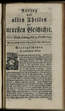 XLIV. Stück, Coburg, den 31. Octobr. 1759.
