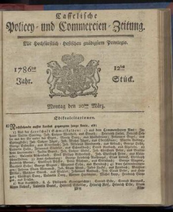 12tes Stueck, Montag den 20ten Maerz. 1786