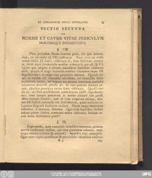 Sectio Secunda De Morbis Et Causis Vitae Periculum Mortemque Inferentibus.