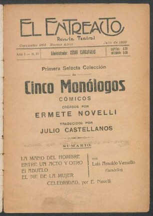 1922000113: Primera colección de cinco monólogos cómicos