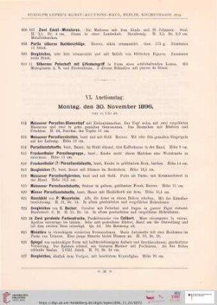 VI. Auctionstag: Montag, den 30. November 1896 (Nr. 812 - 1034)