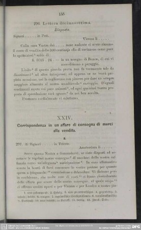 XXIV. Corrispondenza in un affare di consegna di merci alla vendita