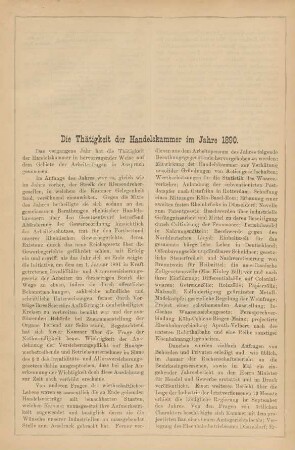 Die Thätigkeit der Handelskammer im Jahre 1890.