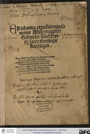 Epitoma expositionis sacri canonis missae. Ed: Wendelin Steinbach. Additions by Heinrich Bebel