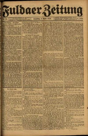 Erste Ausgabe vom Samstag, den 03. April 1920.