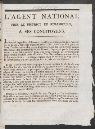 L'Agent National Près Le District De Strasbourg A Ses Concitoyens