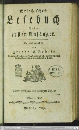 Griechisches Lesebuch für die ersten Anfänger