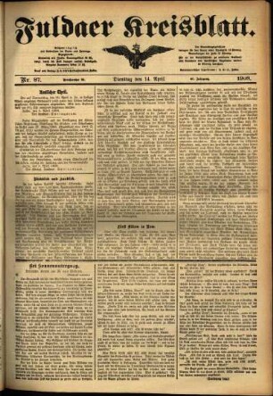 Ausgabe vom Dienstag, den 14. April 1908.