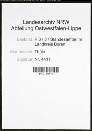 Sterberegister Standesamt Thüle