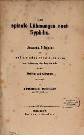 Ueber spinale Lähmungen nach Syphilis