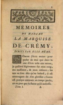 Mémoires De Madame La Marquise De Crémy. 1