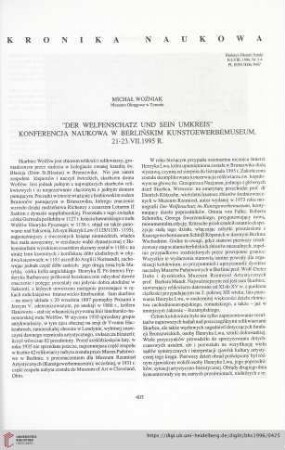 58: Der Welfenschatz und sein Umkreis : Konferencja naukowa w Berlińskim Kunstgewerbemuseum, 21-23.VII.1995 r.