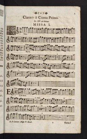 1-8, Clarino ò Cornu primo. Missae V.