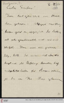 Nachlass Gustav Radbruch. Korrespondenz Hermann Kantorowicz/Gustav Radbruch: Brief von Hermann Kantorowicz an Gustav Radbruch