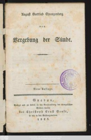 August Gottlieb Spangenberg von Vergebung der Sünde