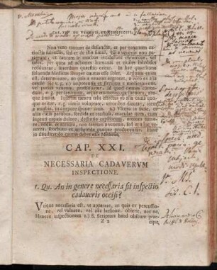 Cap. XXI. De Necessaria cadaverum inspectione.