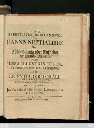 Exercitatio. Juris. Canonici. De. Bannis Nuptialibus.