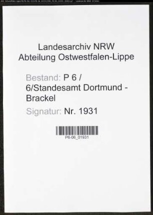 Heiratsregister Standesamt Dortmund-Brackel (VI)