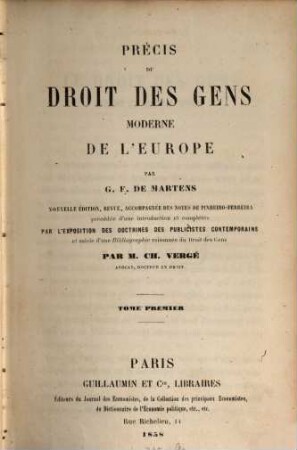 Précis du droit des gens moderne de l'Europe, 1
