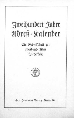 Zweihundert Jahre Adreß-Kalender