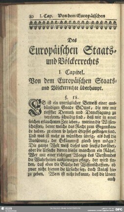 I. Capitel. Von dem Europäischen Staats- und Völkerrechte überhaupt