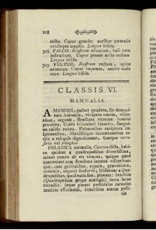 Classis VI. Mammalia.