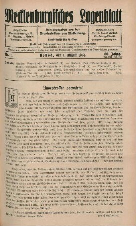 Nr. 1. Rostock, den 1. August 1931. 60. Jahrg.