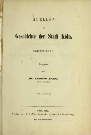 Quellen zur Geschichte der Stadt Köln / Band 3