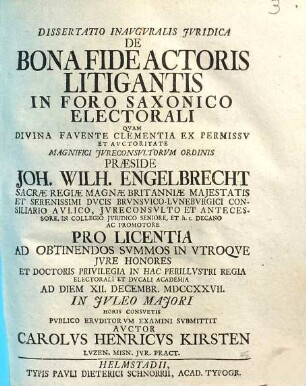 Dissertatio Inavgvralis Jvridica De Bona Fide Actoris Litigantis In Foro Saxonico Electorali