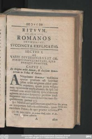 Caput I. De Origine urbis Romae, & divisione Romanorum in tribus & Curias.
