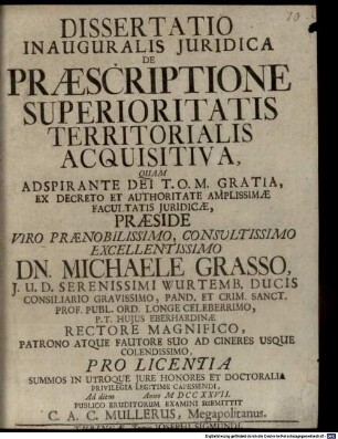 Dissertatio Inauguralis Juridica De Præscriptione Superioritatis Territorialis Acquisitiva